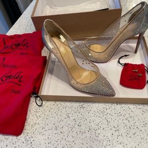 Christian Louboutin Follies Strass 100mm Mesh Red Sole Pumps - Size 37.5